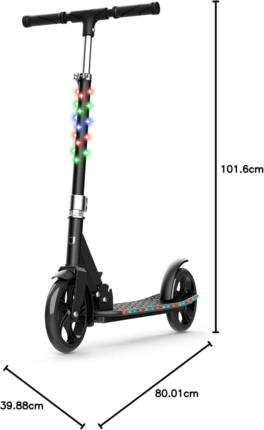 Dluxe Ave. Jetson Scooters - Jupiter Jumbo Kick Scooter (Black) - Collapsible Portable Kids Push Scooter - Lightweight Folding Design with Big Wheels and High Visibility RGB Light Up LEDs on Stem and Deck
