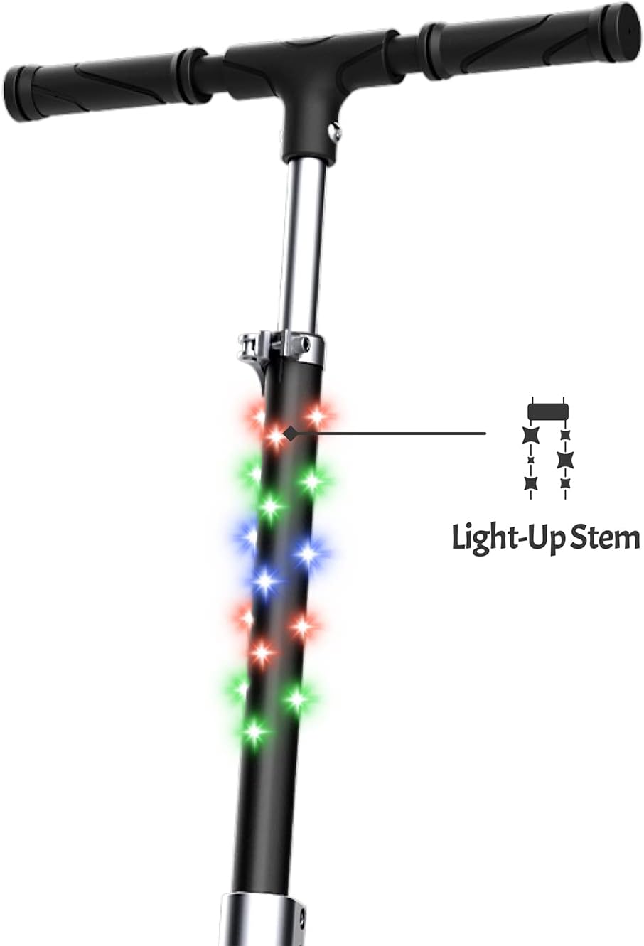 Dluxe Ave. Jetson Scooters - Jupiter Jumbo Kick Scooter (Black) - Collapsible Portable Kids Push Scooter - Lightweight Folding Design with Big Wheels and High Visibility RGB Light Up LEDs on Stem and Deck