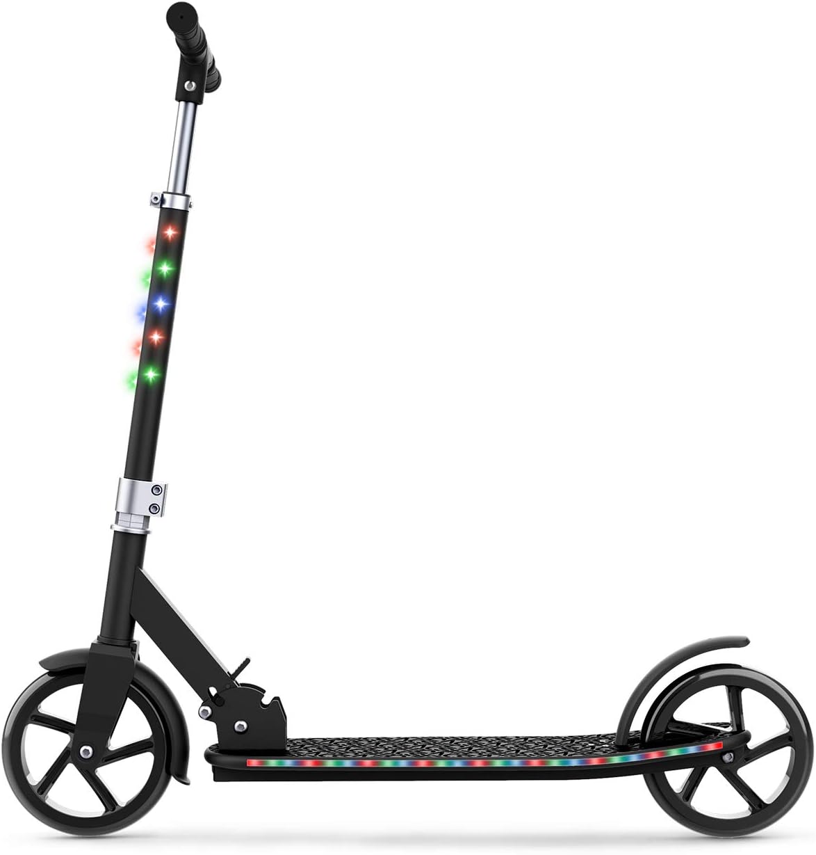 Dluxe Ave. Jetson Scooters - Jupiter Jumbo Kick Scooter (Black) - Collapsible Portable Kids Push Scooter - Lightweight Folding Design with Big Wheels and High Visibility RGB Light Up LEDs on Stem and Deck