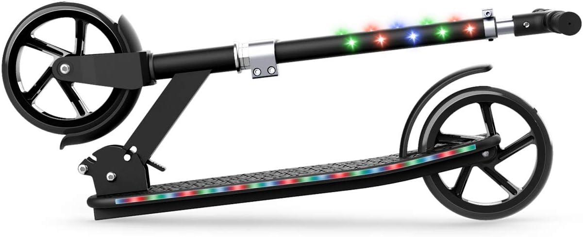 Dluxe Ave. Jetson Scooters - Jupiter Jumbo Kick Scooter (Black) - Collapsible Portable Kids Push Scooter - Lightweight Folding Design with Big Wheels and High Visibility RGB Light Up LEDs on Stem and Deck