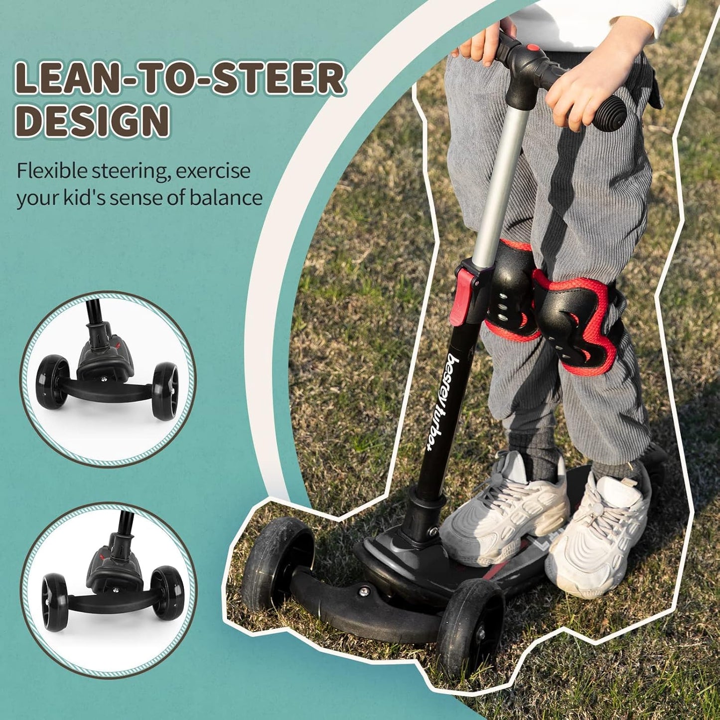 Dluxe Ave. Kids Scooter Kick Scooters for Kids Age 3-8 3 Wheel Scooter for Kids with LED Light Wheels for Boys/Girls (Black)