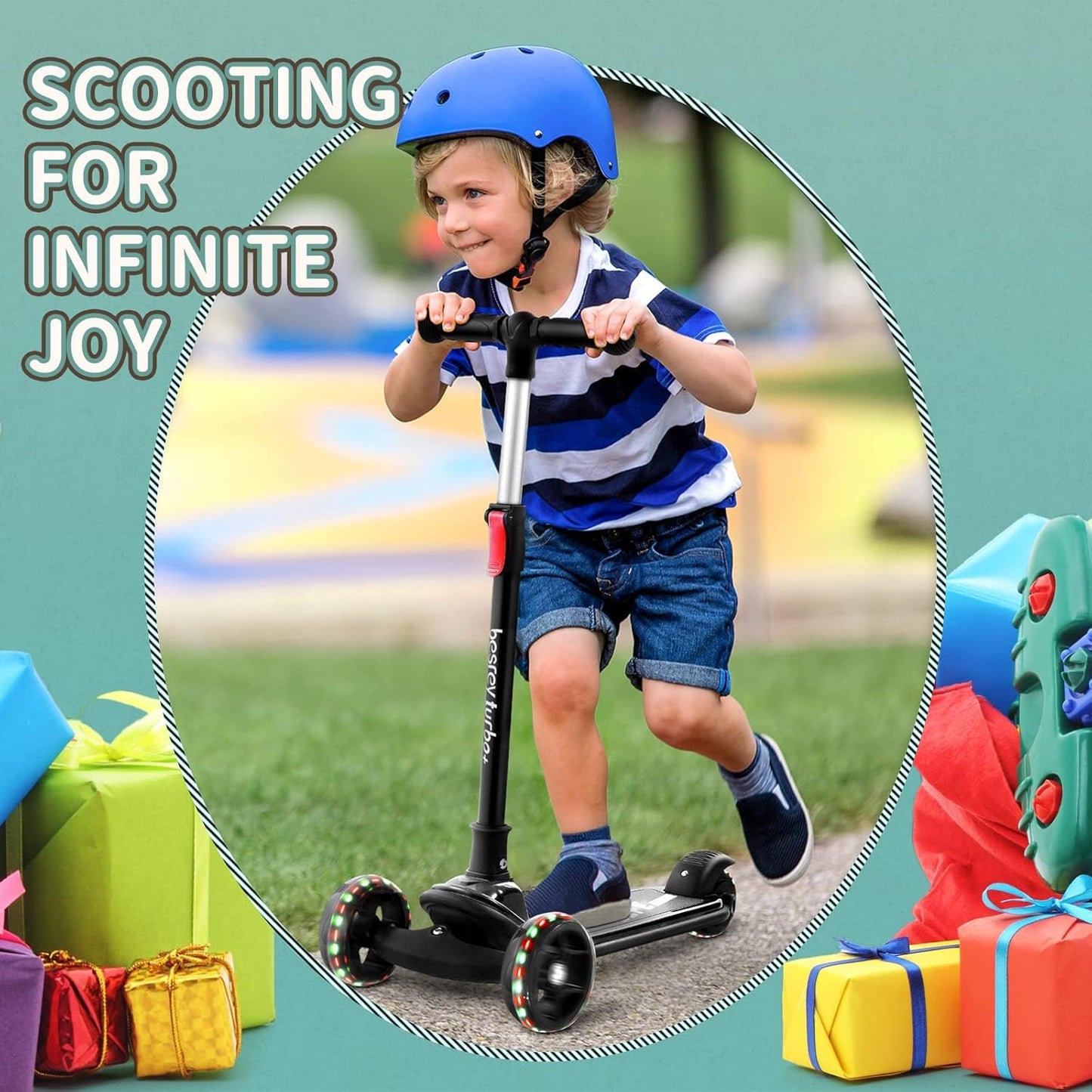 Dluxe Ave. Kids Scooter Kick Scooters for Kids Age 3-8 3 Wheel Scooter for Kids with LED Light Wheels for Boys/Girls (Black)