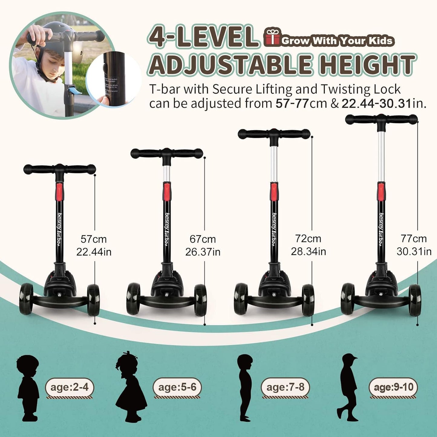 Dluxe Ave. Kids Scooter Kick Scooters for Kids Age 3-8 3 Wheel Scooter for Kids with LED Light Wheels for Boys/Girls (Black)