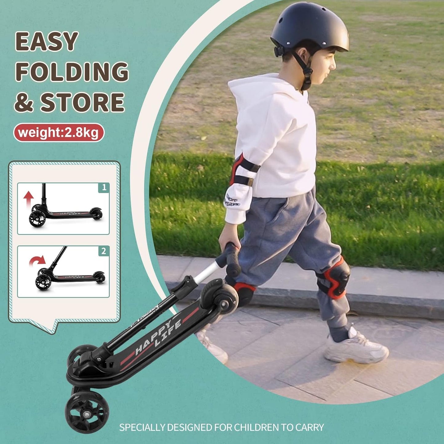 Dluxe Ave. Kids Scooter Kick Scooters for Kids Age 3-8 3 Wheel Scooter for Kids with LED Light Wheels for Boys/Girls (Black)