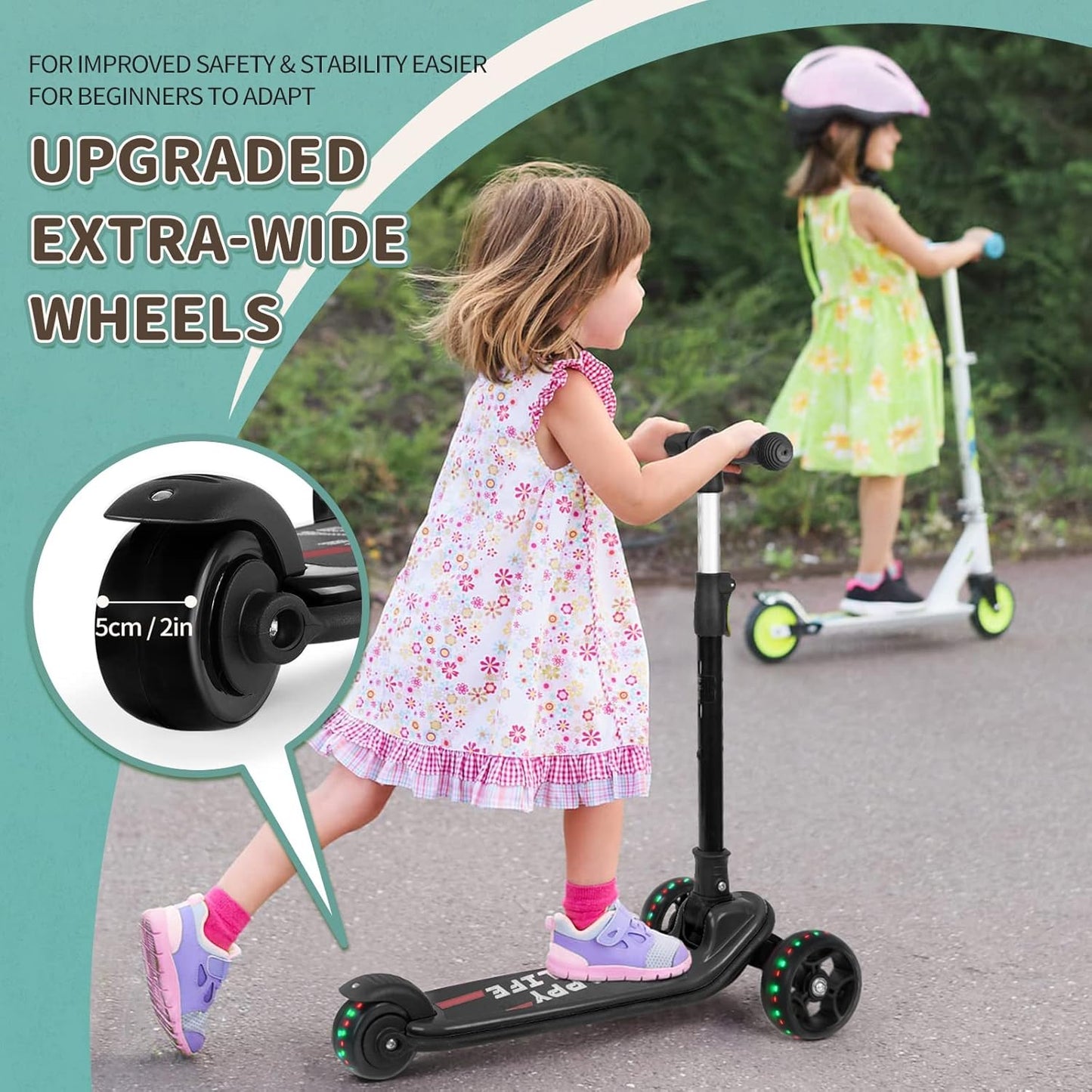 Dluxe Ave. Kids Scooter Kick Scooters for Kids Age 3-8 3 Wheel Scooter for Kids with LED Light Wheels for Boys/Girls (Black)
