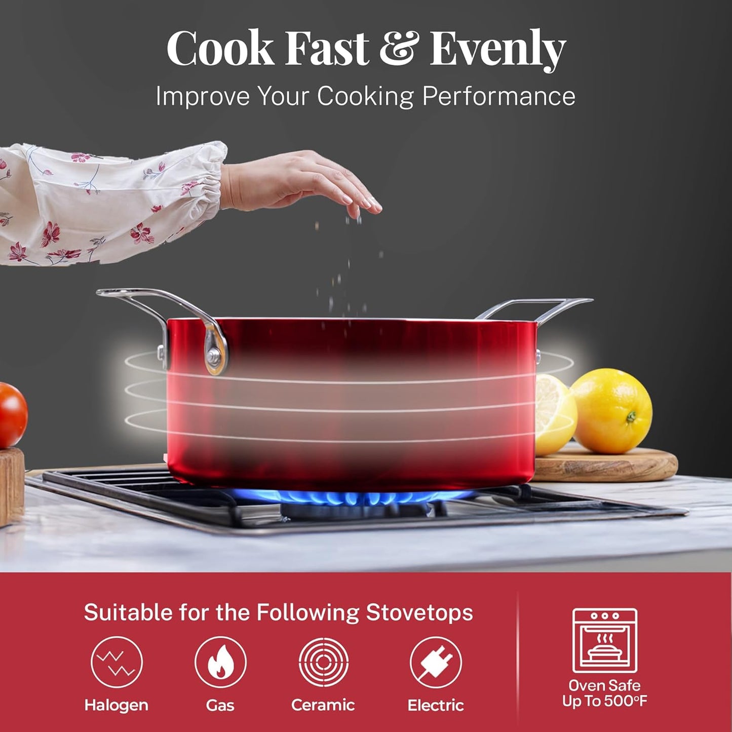 Dluxe Ave. Gotham Steel 20 Pc Pots and Pans Set Nonstick Cookware Red