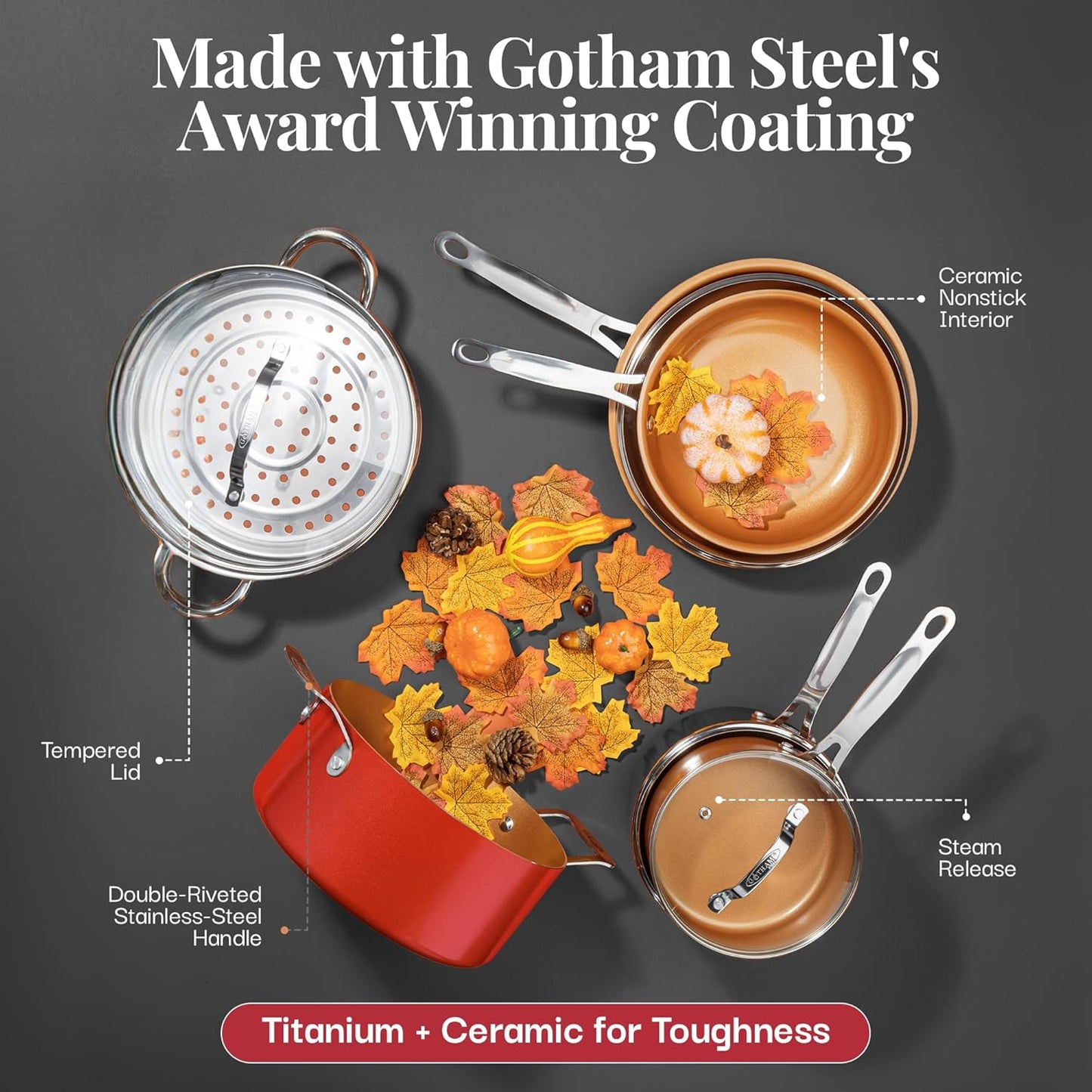 Dluxe Ave. Gotham Steel 20 Pc Pots and Pans Set Nonstick Cookware Red
