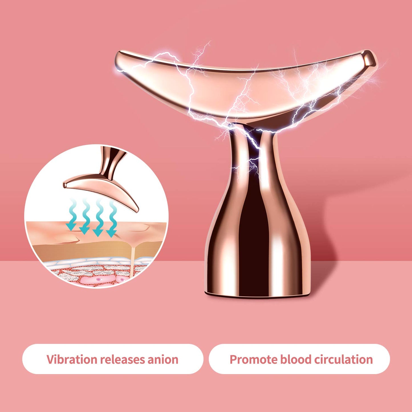 Dluxe Ave. 2-IN-1 Electric Face Massager Roller 24k Rose Gold Face Roller 3D Roller and Unique Crescent Shape Facial Roller Massager Kit Arm Eye Nose Massager Skin Care Tools