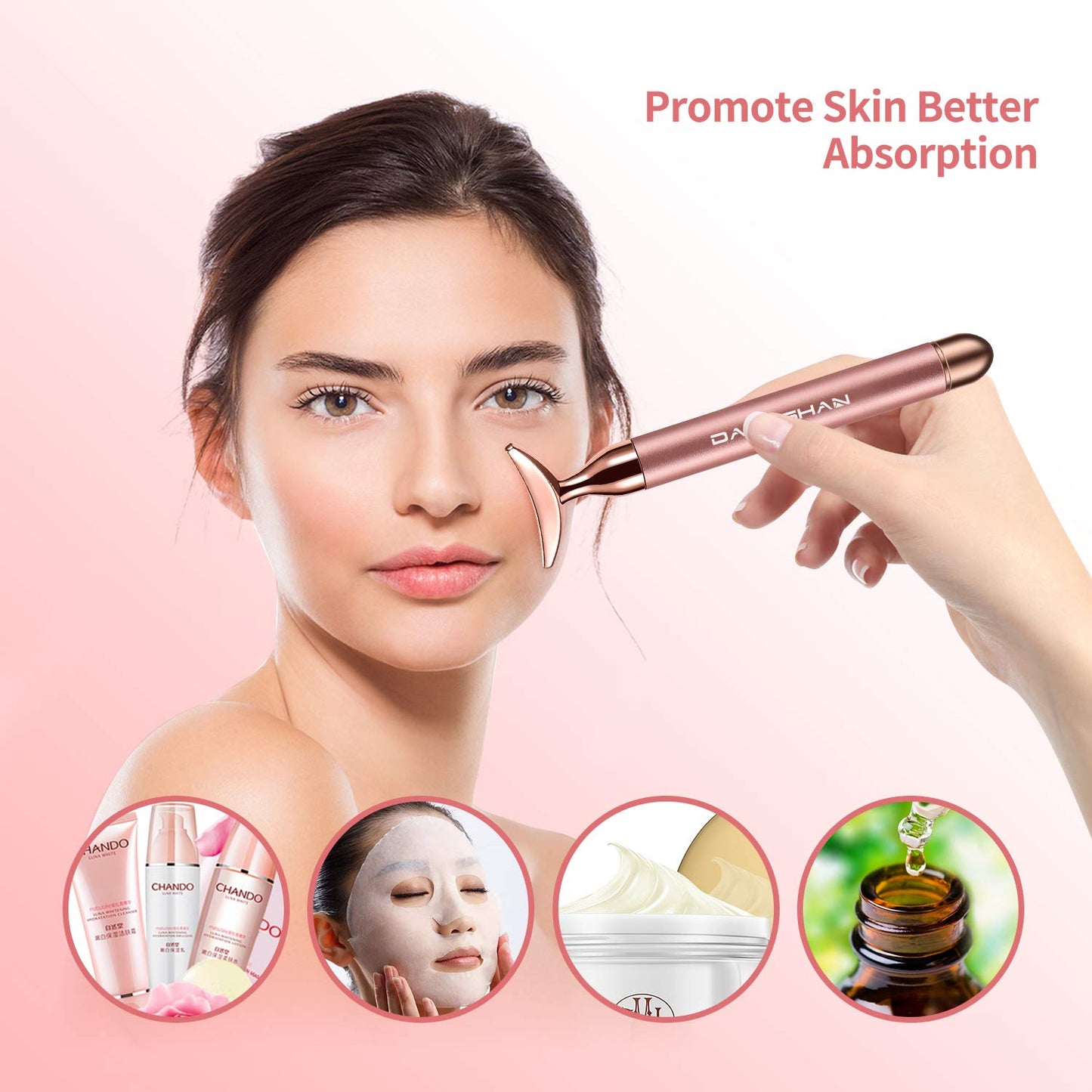 Dluxe Ave. 2-IN-1 Electric Face Massager Roller 24k Rose Gold Face Roller 3D Roller and Unique Crescent Shape Facial Roller Massager Kit Arm Eye Nose Massager Skin Care Tools