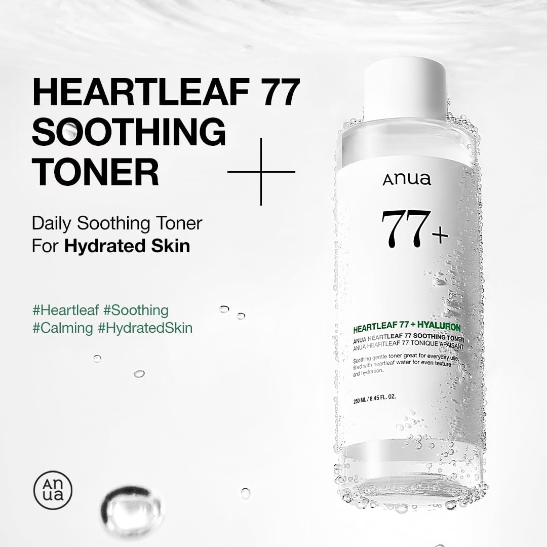 Dluxe Ave. Anua Heartleaf 77 Soothing Toner I pH 5.5 Trouble Care Calming Skin Refreshing Hydrating Purifying Cruelty Free Vegan(250ml / 8.45 fl.oz.)
