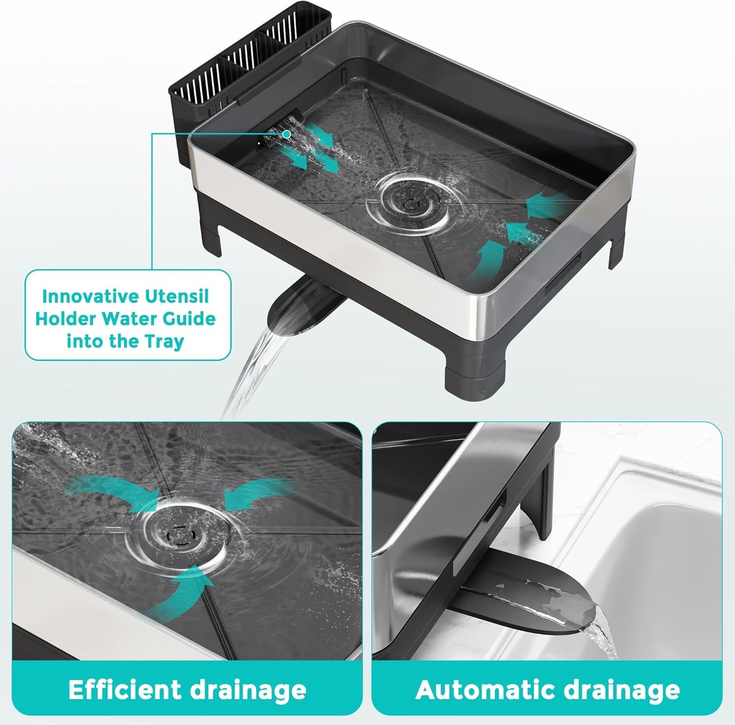 Dluxe Ave. Dish Drying Rack/ Stainless Steel/ 2 Tier Large and Drainboard Set