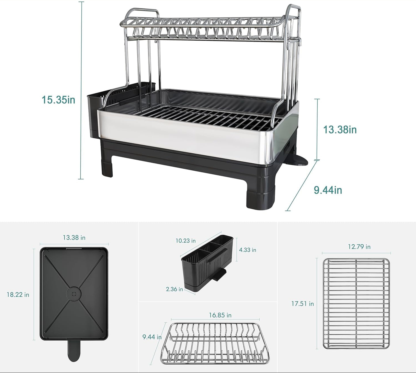 Dluxe Ave. Dish Drying Rack/ Stainless Steel/ 2 Tier Large and Drainboard Set