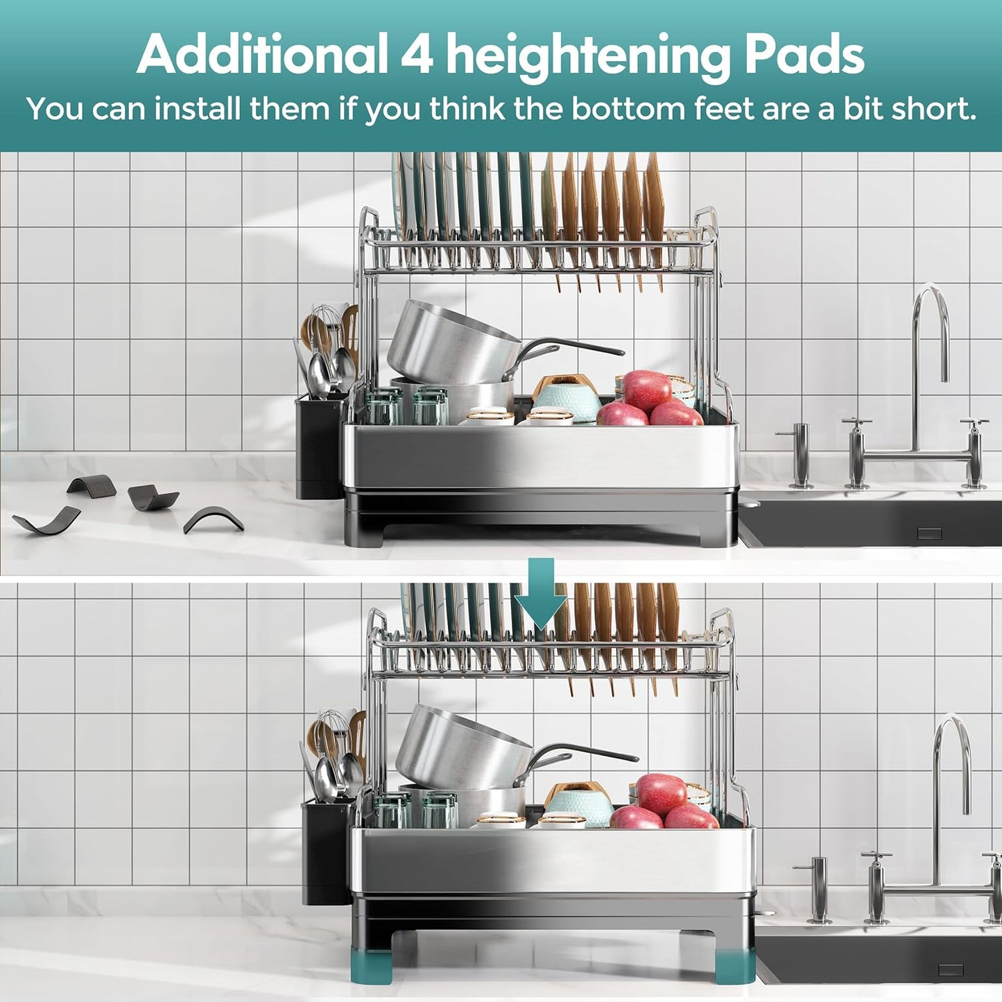 Dluxe Ave. Dish Drying Rack/ Stainless Steel/ 2 Tier Large and Drainboard Set