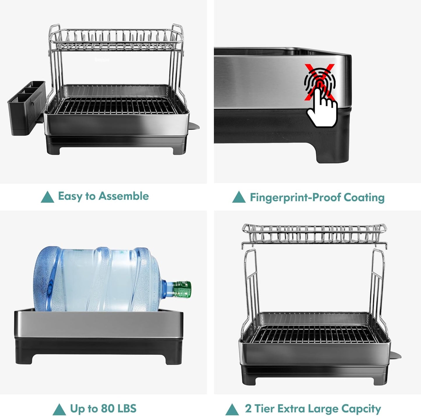 Dluxe Ave. Dish Drying Rack/ Stainless Steel/ 2 Tier Large and Drainboard Set