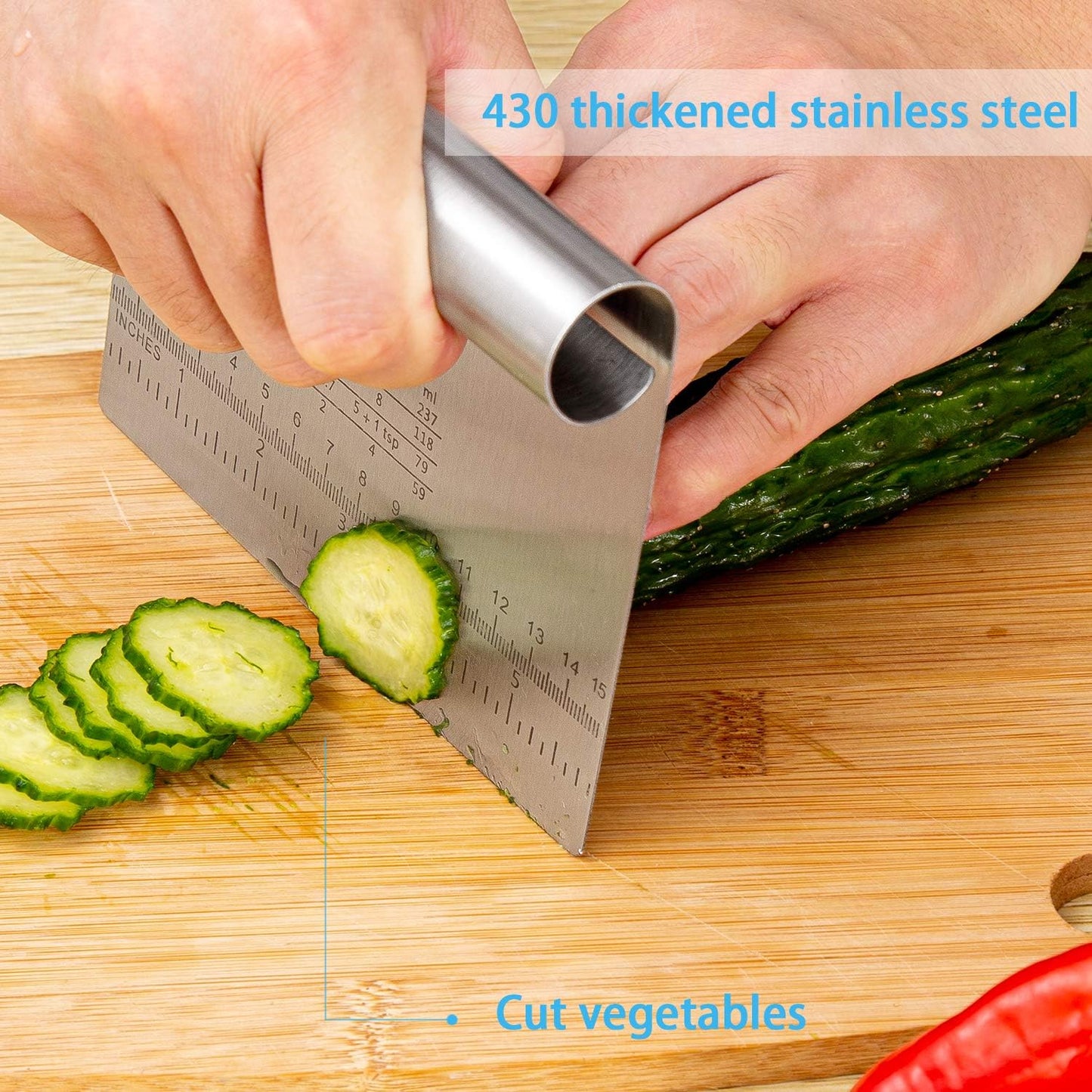 Dluxe Ave. Pro Dough Pastry Scraper/Cutter/Chopper Stainless Steel Mirror Polished with Measuring Scale  Knife 2PCS