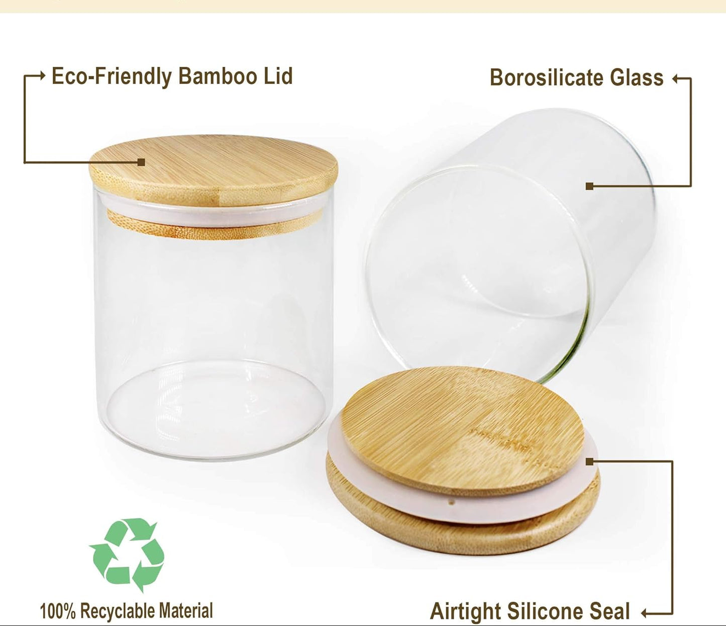 Dluxe Ave. EcoEvo Glass Jars with Bamboo Lids (16oz in 9 Pack) Glass Food Jars and Canisters Sets Glass Food Storage Jars with Airtight Lids Glass Canisters with lids Glass Pantry Jars