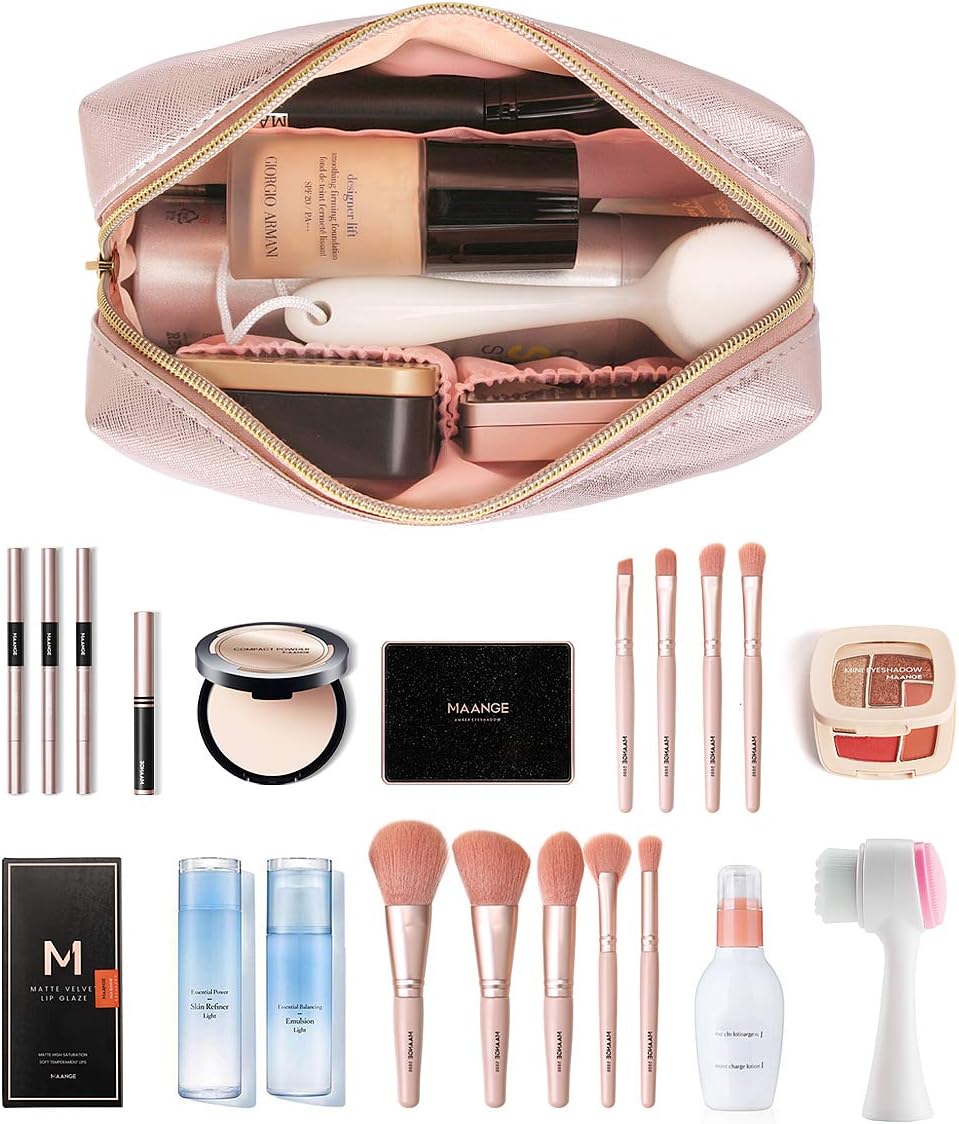 Dluxe Ave. 3 Pcs Large Travel Cosmetic Bag Organizer with Gold Zipper/ Waterproof Toiletry / Rose Gold