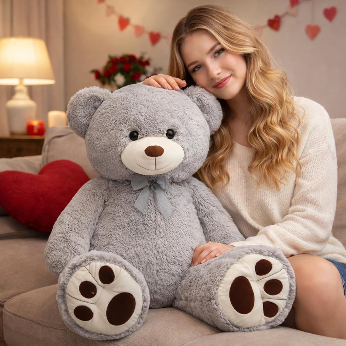 Dluxe Ave.Teddy Bear Stuffed Animal Plush Giant Teddy Bears with Footprints Big Bear 36 inch Gray
