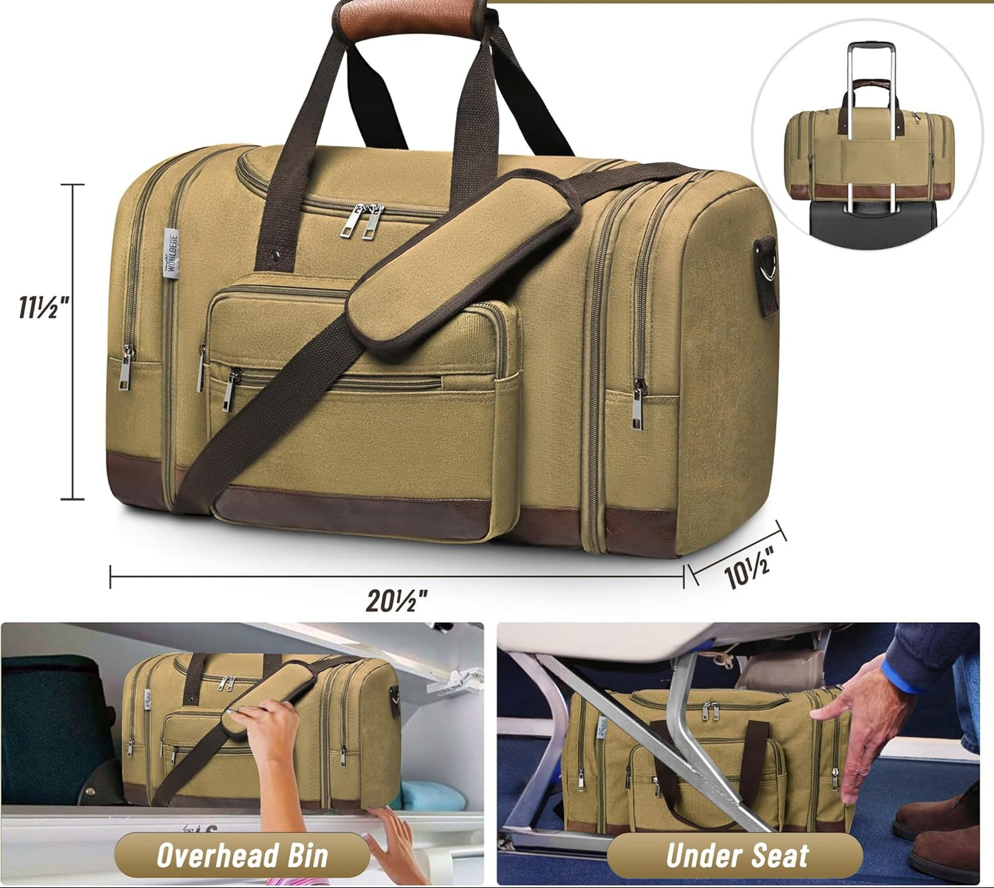 Dluxe Ave. Bag & Carry On Bag with Expandable Design and Luggage Sleeve/ Khaki