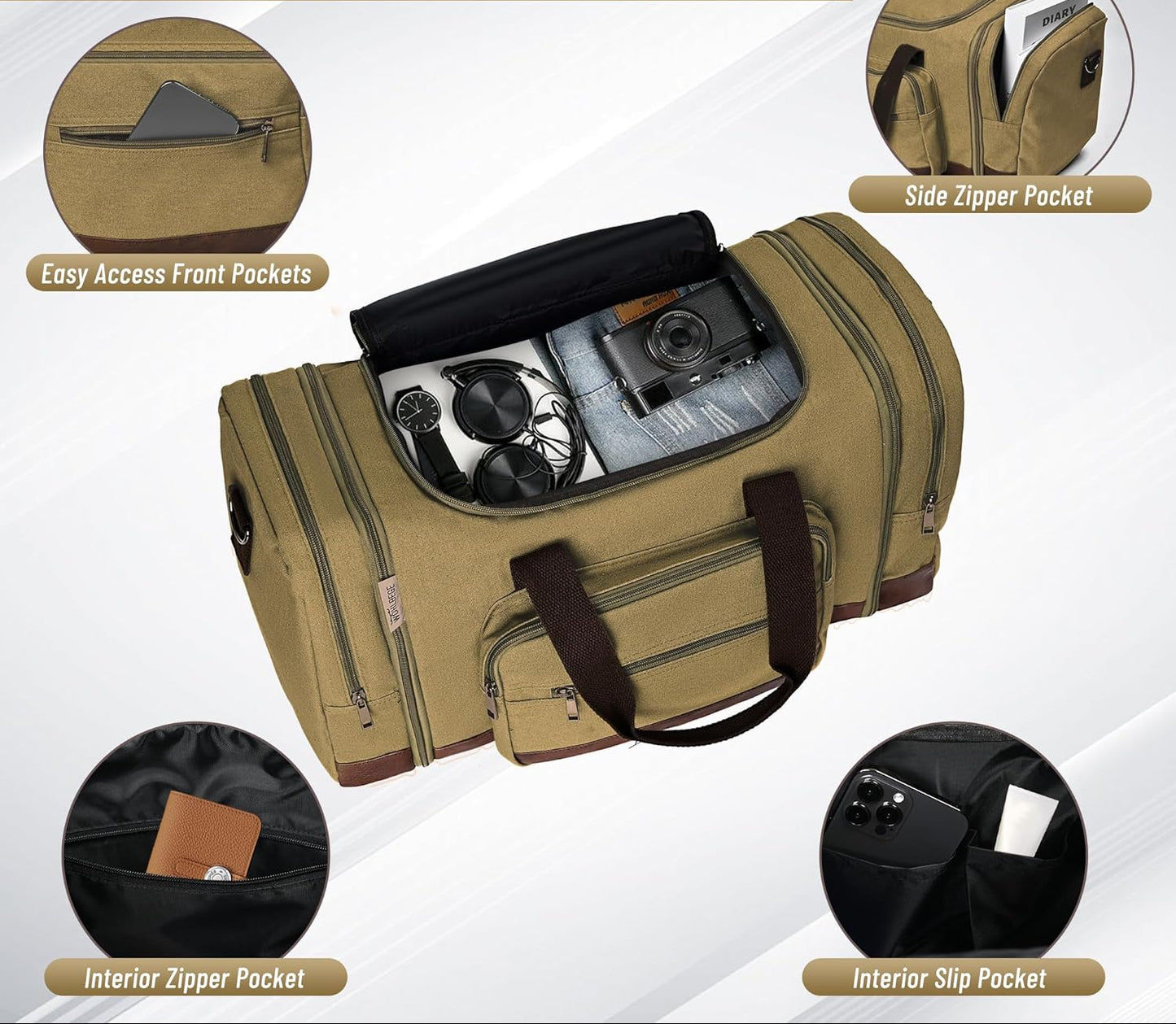 Dluxe Ave. Bag & Carry On Bag with Expandable Design and Luggage Sleeve/ Khaki