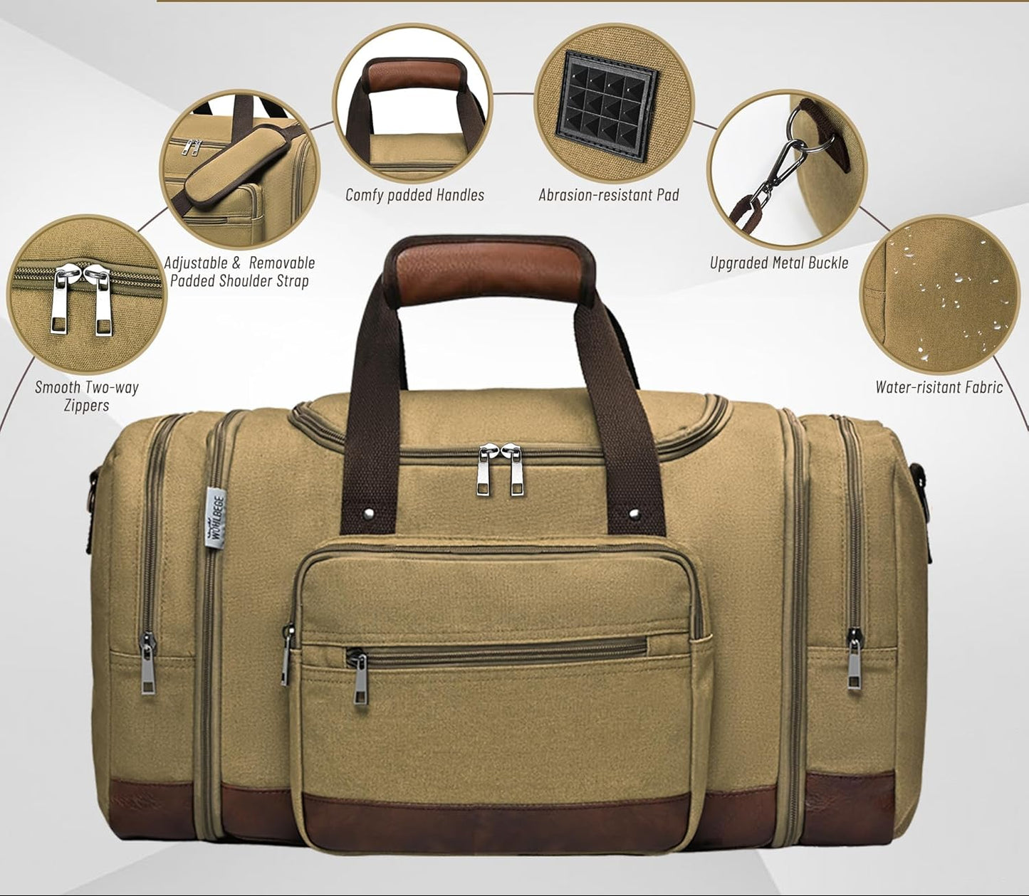 Dluxe Ave. Bag & Carry On Bag with Expandable Design and Luggage Sleeve/ Khaki