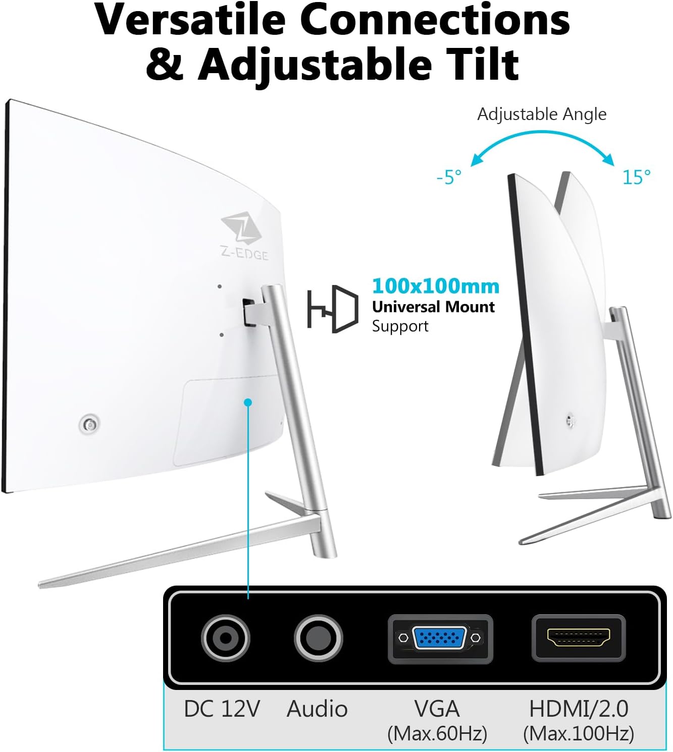 Dluxe Ave. Z-Edge 27-inch Curved Gaming Monitor Full HD 1080P 1920x1080 LED Backlight Monitor with 100Hz Refresh Rate and Eye-Care Technology 178° Wide View Angle VGA+HDMI