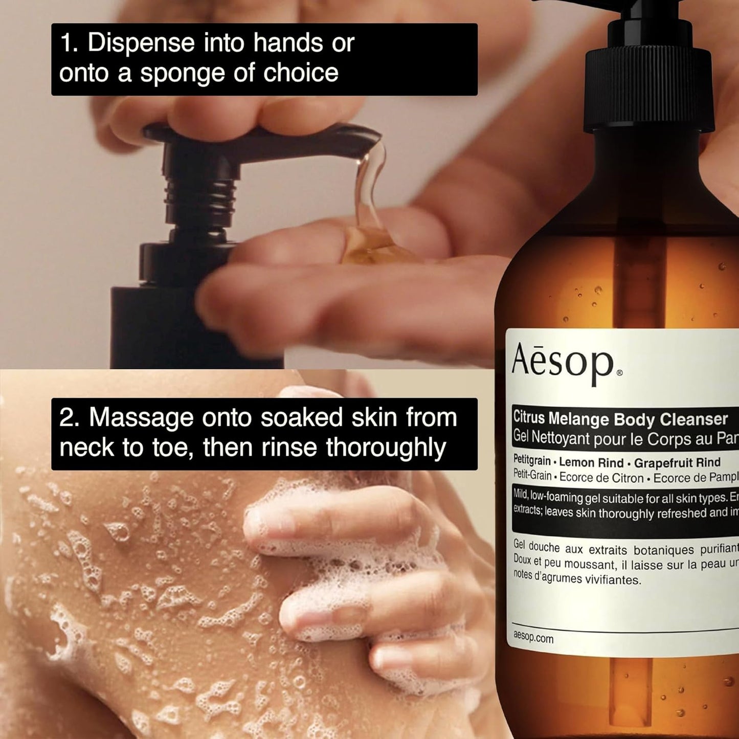 Dluxe Ave. Aesop Citrus Melange Body Cleanser | Gentle Low-Foaming Gel Cleanser For Skin | Citrus Aroma with Botanical Extracts | 16.9 oz