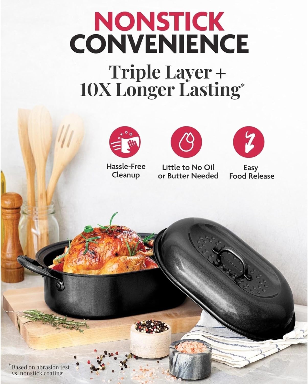 Dluxe Ave. Granite Stone Oval Roaster Pan Small 16” Ultra Nonstick Roasting Pan with Lid