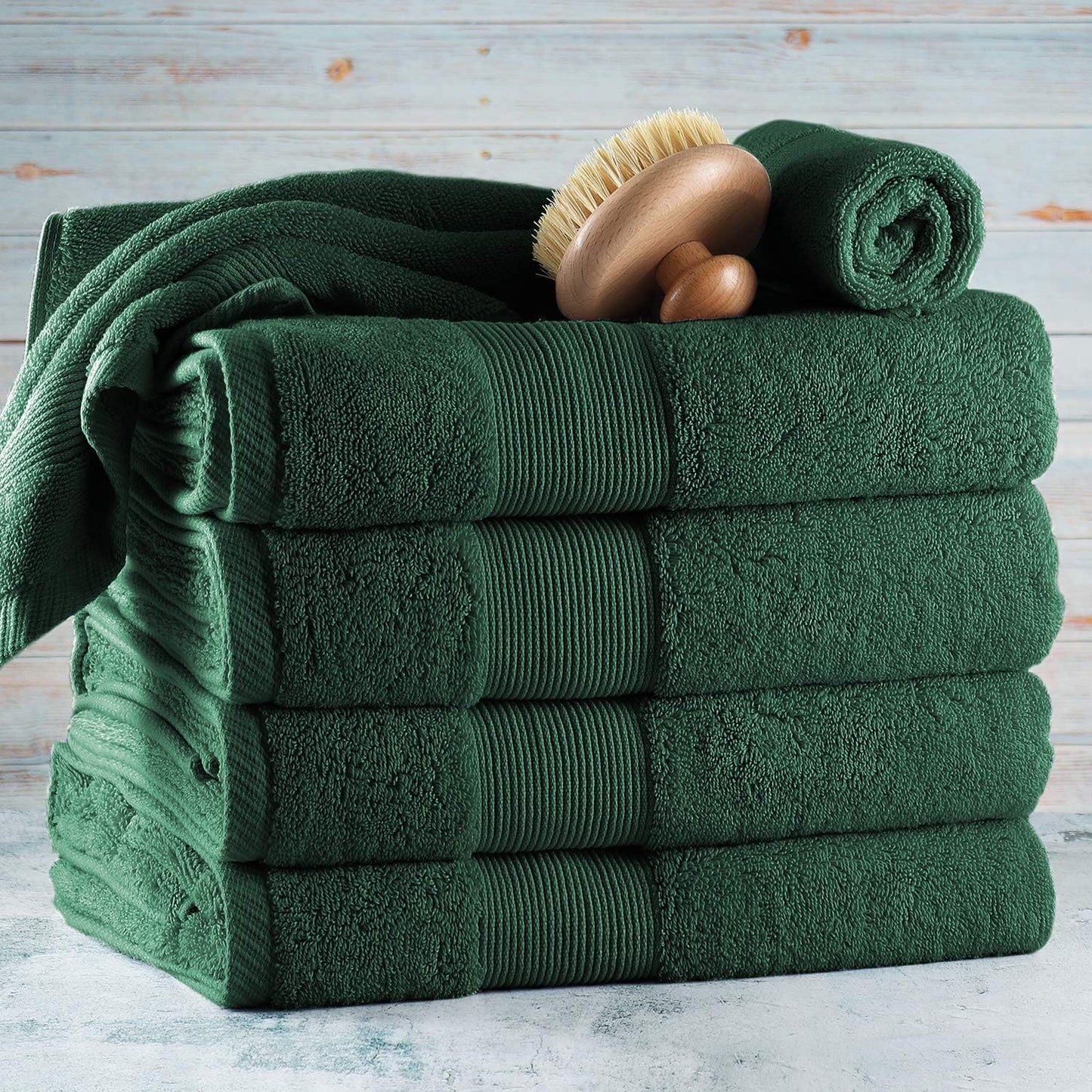 Dluxe Ave. Hearth & Harbor Bath Towels for Bathroom - 100% Ring Spun Cotton Luxury Bathroom Towels - Ultra Soft & Highly Absorbent Bath Towels Set 6 Piece Set (4 Bath Towels 2 Washcloths) - Hunter Green