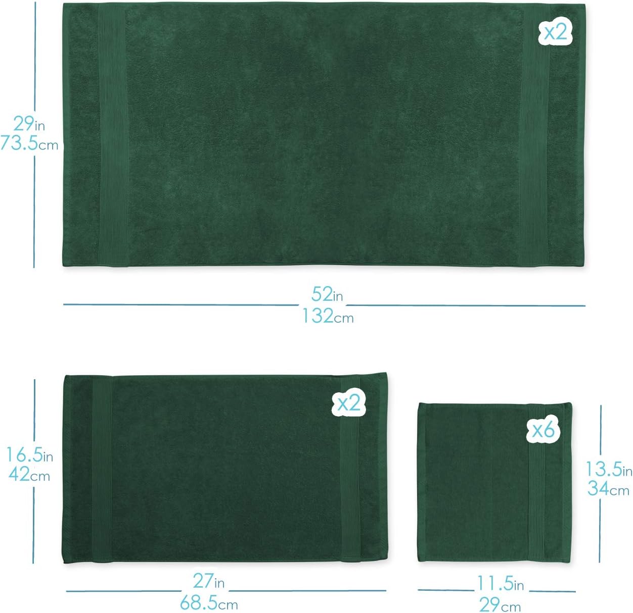 Dluxe Ave. Hearth & Harbor Bath Towels for Bathroom - 100% Ring Spun Cotton Luxury Bathroom Towels - Ultra Soft & Highly Absorbent Bath Towels Set 6 Piece Set (4 Bath Towels 2 Washcloths) - Hunter Green
