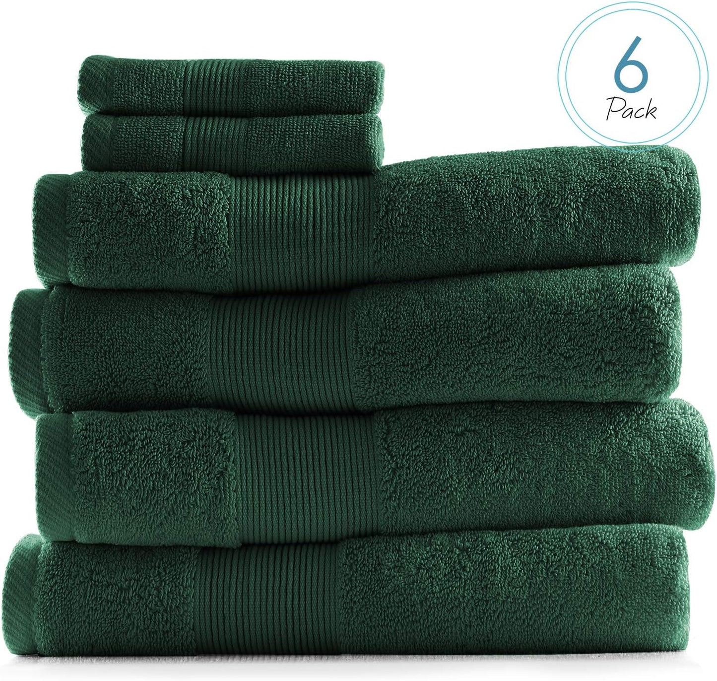 Dluxe Ave. Hearth & Harbor Bath Towels for Bathroom - 100% Ring Spun Cotton Luxury Bathroom Towels - Ultra Soft & Highly Absorbent Bath Towels Set 6 Piece Set (4 Bath Towels 2 Washcloths) - Hunter Green