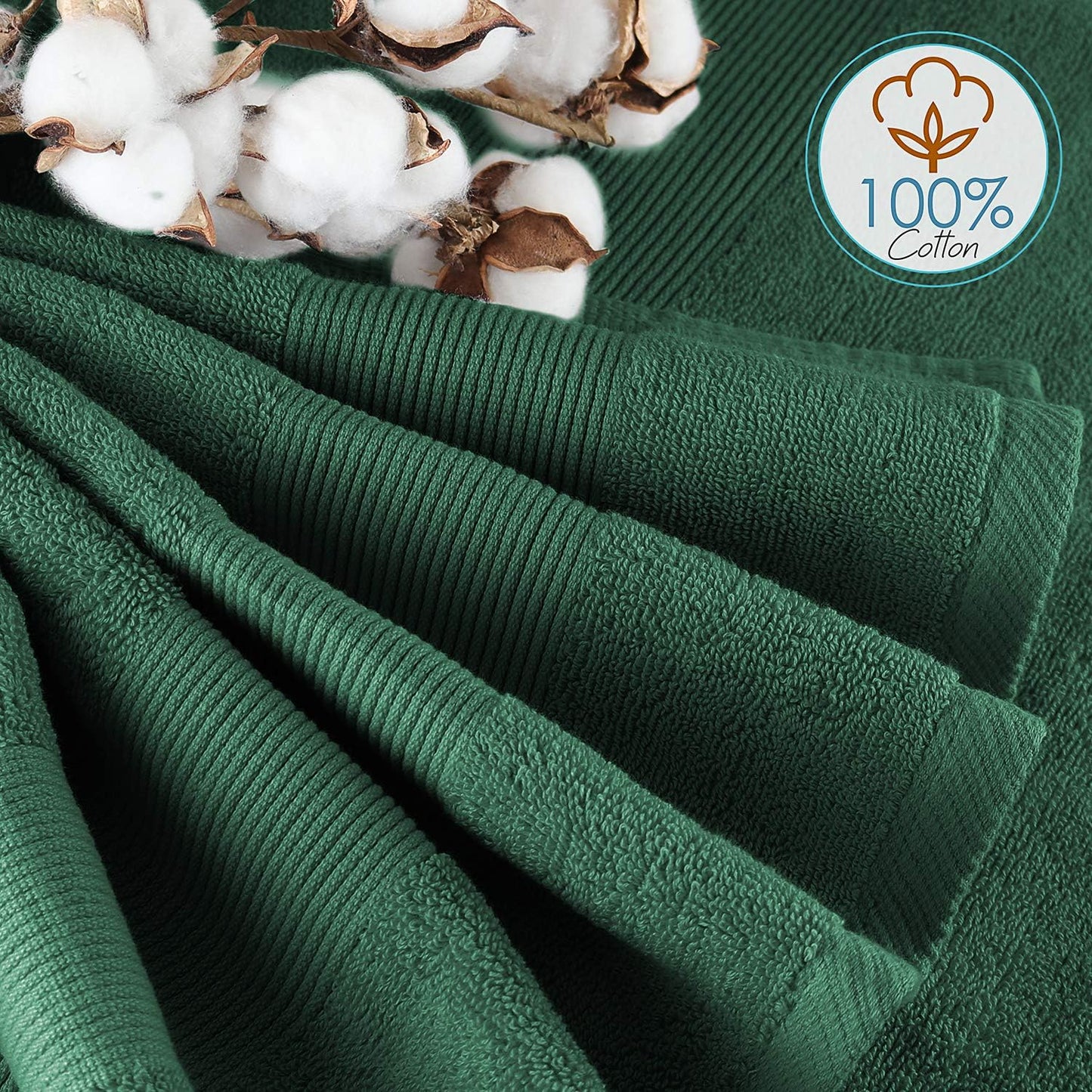Dluxe Ave. Hearth & Harbor Bath Towels for Bathroom - 100% Ring Spun Cotton Luxury Bathroom Towels - Ultra Soft & Highly Absorbent Bath Towels Set 6 Piece Set (4 Bath Towels 2 Washcloths) - Hunter Green