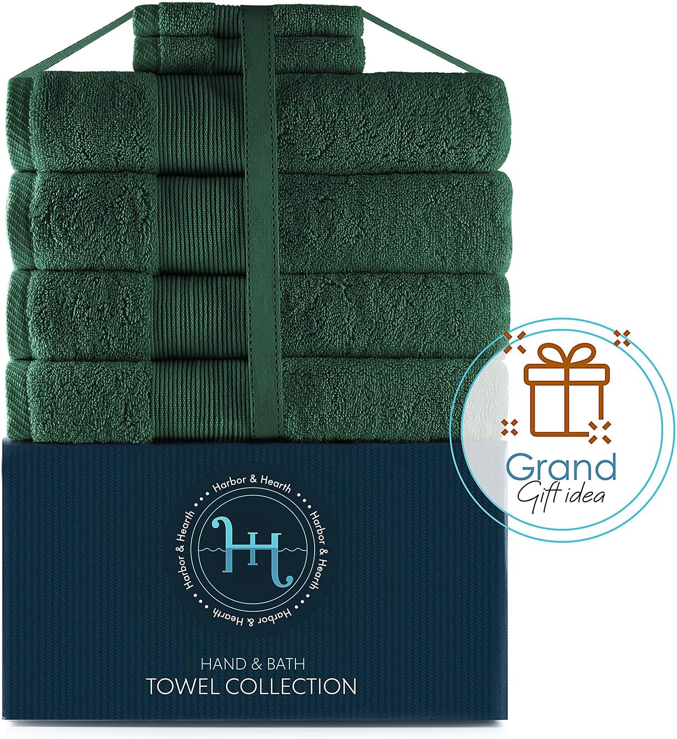 Dluxe Ave. Hearth & Harbor Bath Towels for Bathroom - 100% Ring Spun Cotton Luxury Bathroom Towels - Ultra Soft & Highly Absorbent Bath Towels Set 6 Piece Set (4 Bath Towels 2 Washcloths) - Hunter Green
