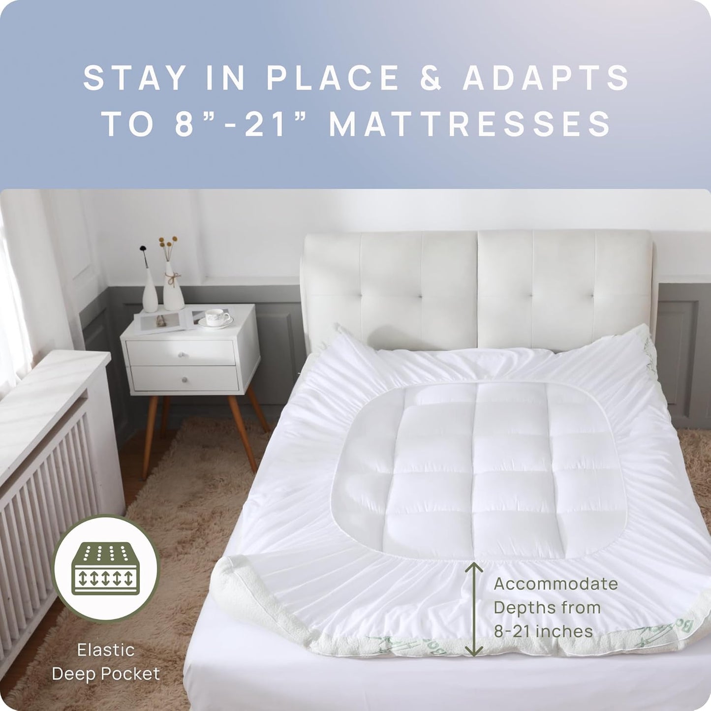 Dluxe Ave. ( CALI./ KING ) Cooling Mattress Topper  8-21" Deep Pocket