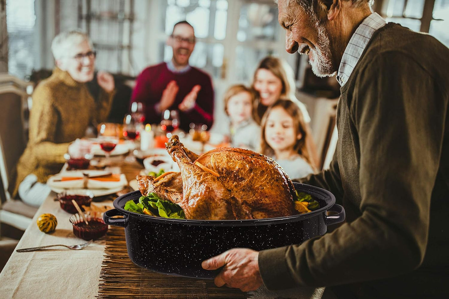 Dluxe Ave. 19" Inch 20 lb Capacity Enamel Oval Turkey Roaster Pan + Lid (17.3 Inch Inner)