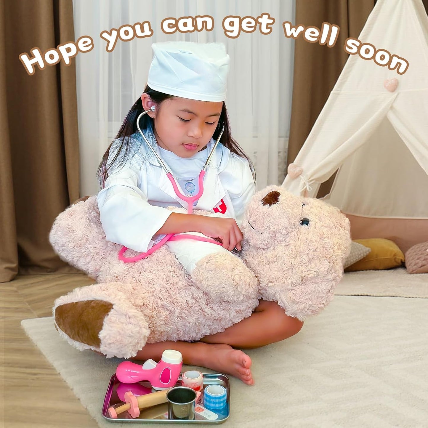 Dluxe Ave. Teddy Bear Stuffed Animal Get Well Soon Teddy Bear 25.6 Inch Big Speedy Recovery  After Surgery Soft Bandage Plush Bear