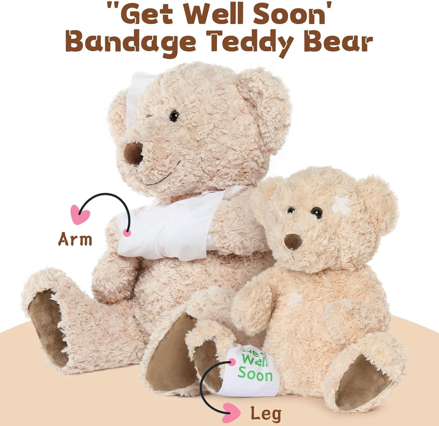 Dluxe Ave. Teddy Bear Stuffed Animal Get Well Soon Teddy Bear 25.6 Inch Big Speedy Recovery  After Surgery Soft Bandage Plush Bear