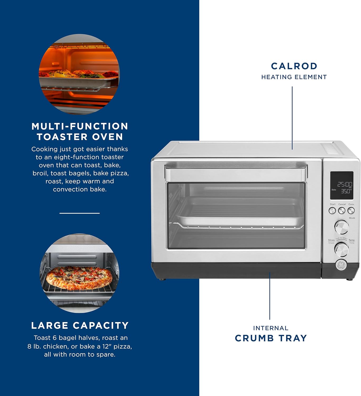 Dluxe Ave. Toaster Oven | Calrod Heating Technology | Large Capacity Toaster Oven Complete With 7 Cook Modes & Oven 1500 Watts | Stainless Steel