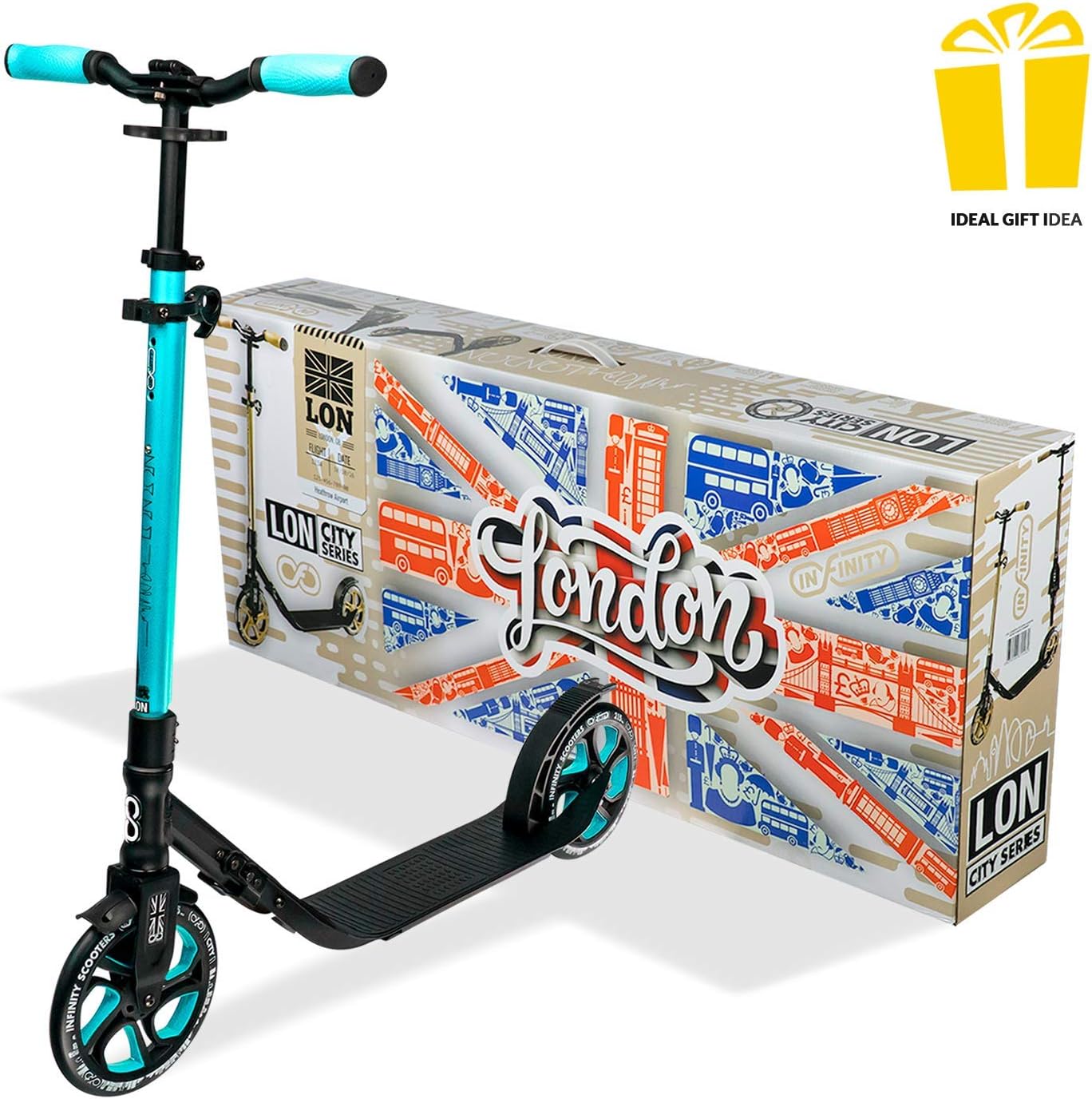 Dluxe Ave. Crazy Skates Foldable Kick Scooter - Kick Scooters for Adults Teens and Kids with Carrying Strap - Fast Folding Adjustable Handlebars and Lightweight - London Scooter (LON) - Teal