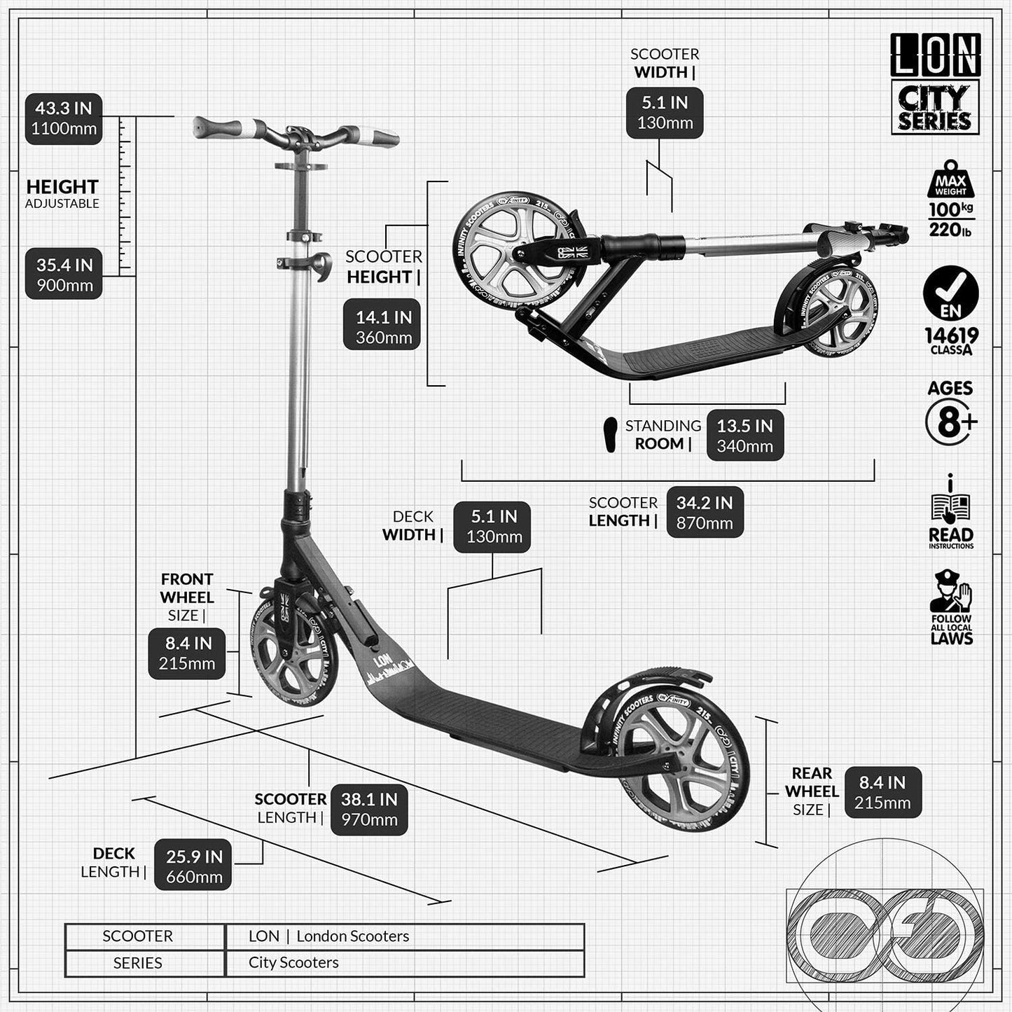 Dluxe Ave. Crazy Skates Foldable Kick Scooter - Kick Scooters for Adults Teens and Kids with Carrying Strap - Fast Folding Adjustable Handlebars and Lightweight - London Scooter (LON) - Teal
