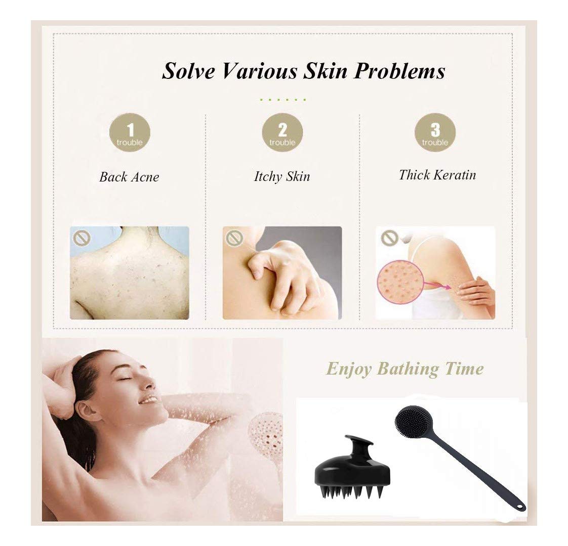 Dluxe Ave. Cinlitek Silicone Body Scrubber & Scalp Massager Long Handle Back Scrubber for Shower BrushExfoliating Body Scrubber Shower Scrubber for Body Brush Hair Dandruff Shampoo Brush for MenWomen&Kids