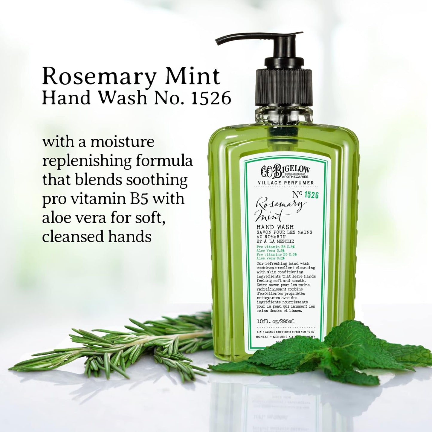 Dluxe Ave. C.O. Bigelow Hand Wash Rosemary Mint Village Perfumer Moisturizing Hand Soap for Bathroom & Kitchen with Aloe Vera and Pro-Vitamin B5 10 fl oz