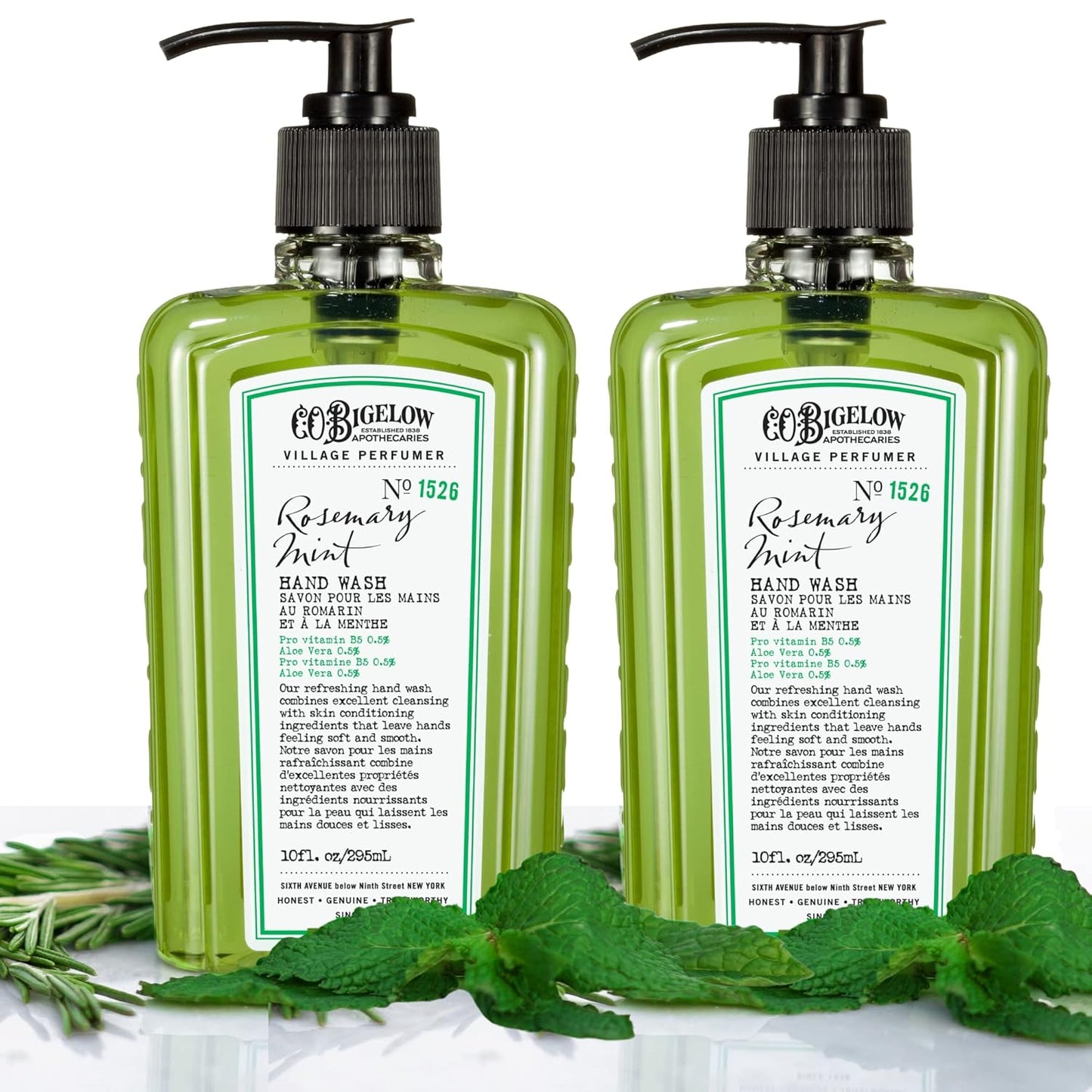 Dluxe Ave. C.O. Bigelow Hand Wash Rosemary Mint Village Perfumer Moisturizing Hand Soap for Bathroom & Kitchen with Aloe Vera and Pro-Vitamin B5 10 fl oz