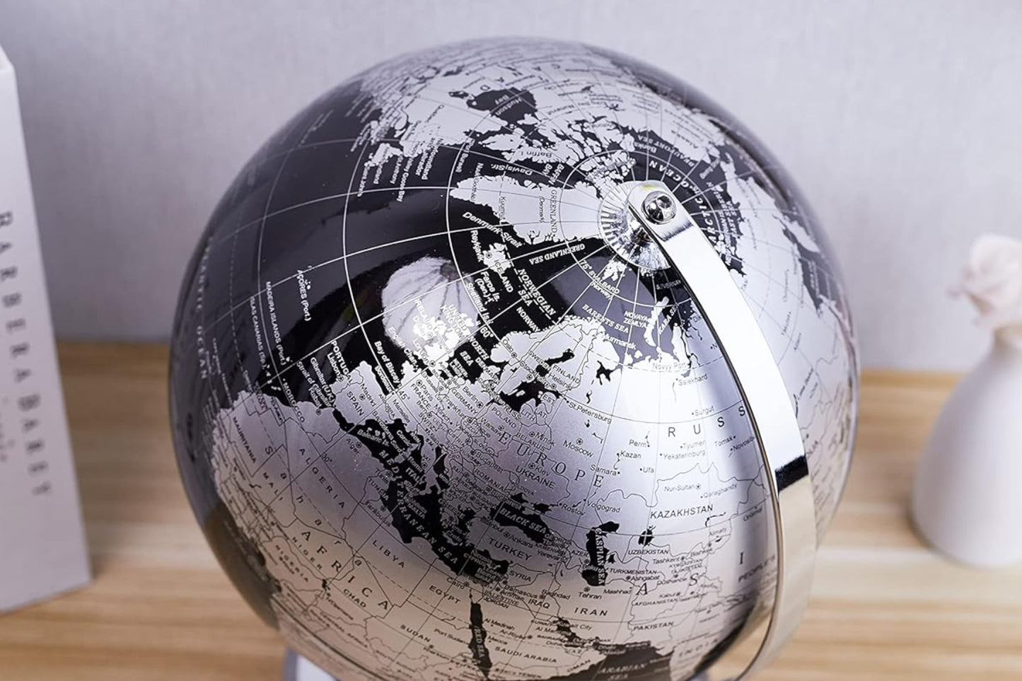 Dluxe Ave. Metallic World Globe Black, Desktop Decoration, Metallic Black (10-Inch)