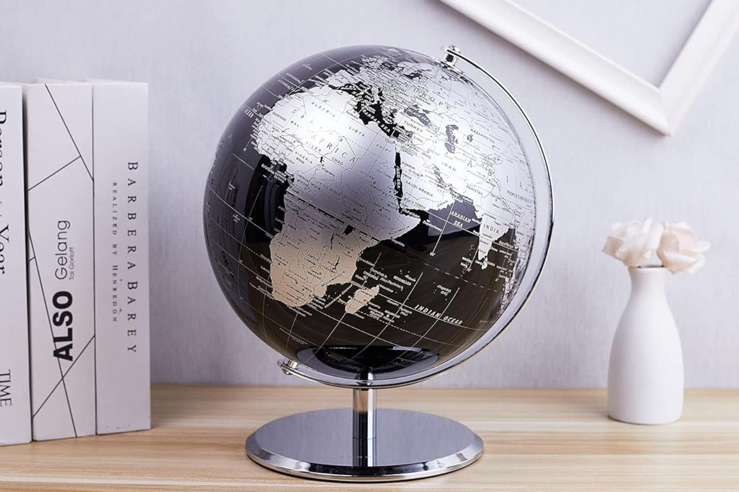 Dluxe Ave. Metallic World Globe Black, Desktop Decoration, Metallic Black (10-Inch)