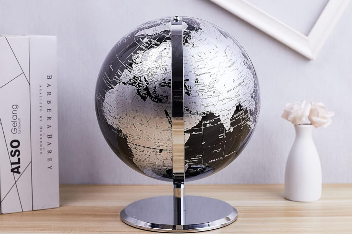 Dluxe Ave. Metallic World Globe Black, Desktop Decoration, Metallic Black (10-Inch)