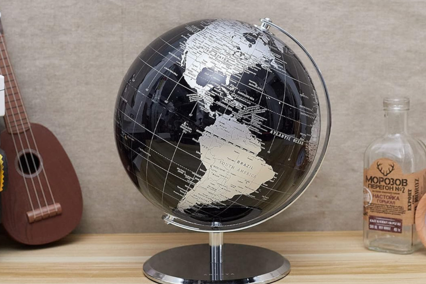 Dluxe Ave. Metallic World Globe Black, Desktop Decoration, Metallic Black (10-Inch)
