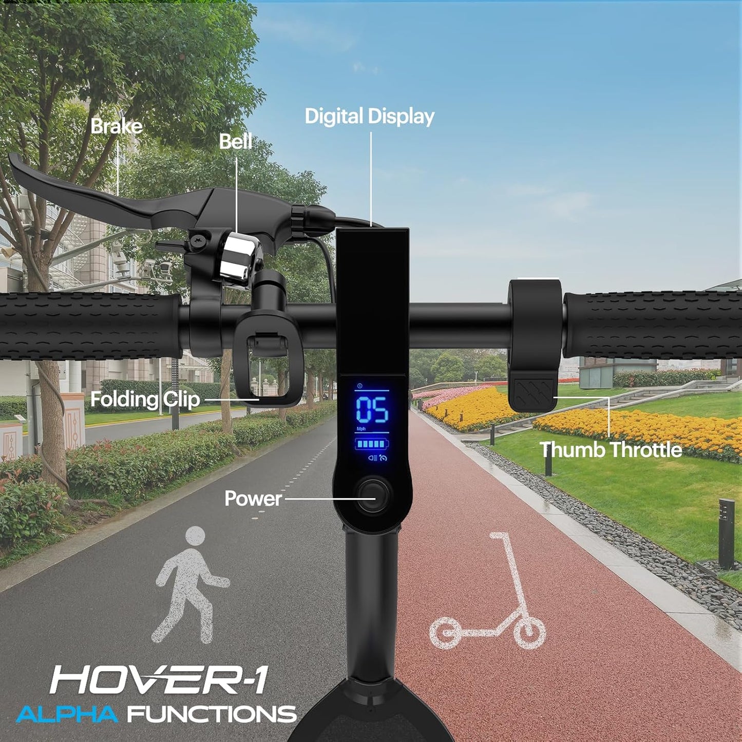 Dluxe Ave. Hover-1 Alpha Foldable Electric Scooter with 450W Brushless Motor 18 mph Max Speed 10” Air-Filled Tires and 12 Mile Range
