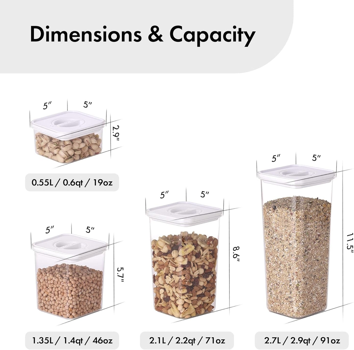 Dluxe Ave. Smart Seal 8pc Patent Airtight Kitchen Pantry Canister/Organizer Clear Plastic Container & Simple Twist Lids
