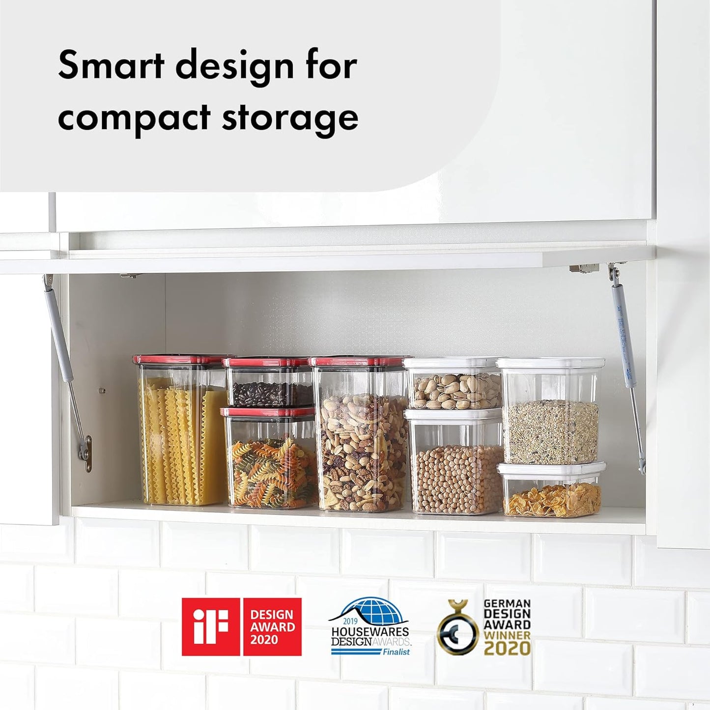 Dluxe Ave. Smart Seal 8pc Patent Airtight Kitchen Pantry Canister/Organizer Clear Plastic Container & Simple Twist Lids